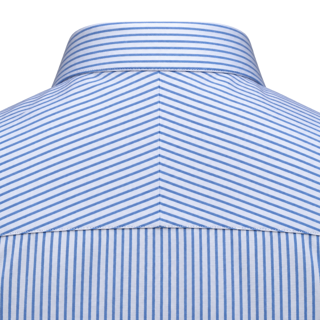 Striped shirt back showing the two yoke panels meeting at the centre seam